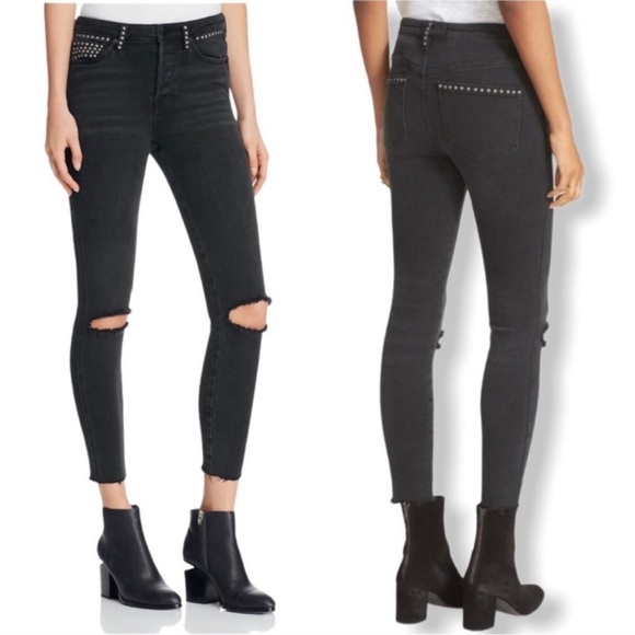Free People Denim - Free People Rocker Stud Crop Black Distressed Jeans Women’s 27